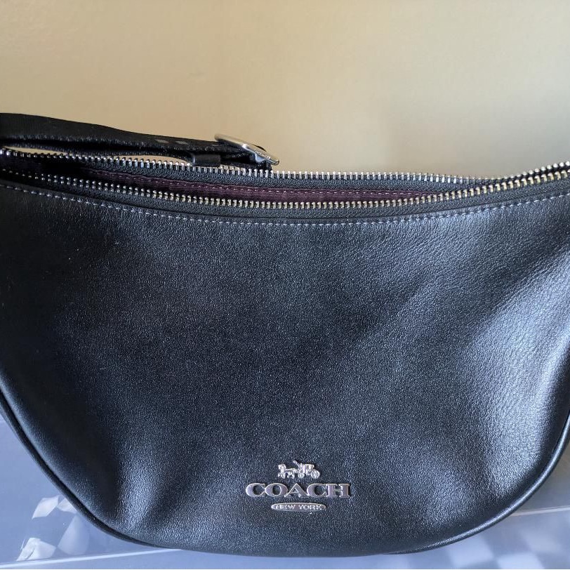Coach Black Leather Belt Bag With Silver Logo